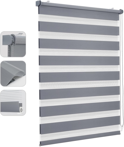 Sekey Doppelrollo Klemmfix ohne Bohren für Fenster, Doppelrollo 50 cm breit, Duo Rollo Jalousie Sonnenschutz, 50x130 cm, Grau