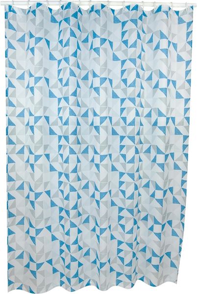 Cotexsa by MSV Premium Anti-Schimmel Textil Duschvorhang - Anti-Bakteriell, waschbar, 100% wasserdicht, mit 12 Duschvorhangringen - Polyester, „Calendo“ Weiß Blau 180x200cm – Made in Spain