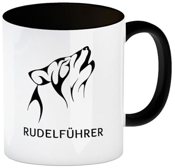 speecheese Tasse Rudelführer heulender Wolf Kaffeebecher in Schwarz mit Wolf Motiv