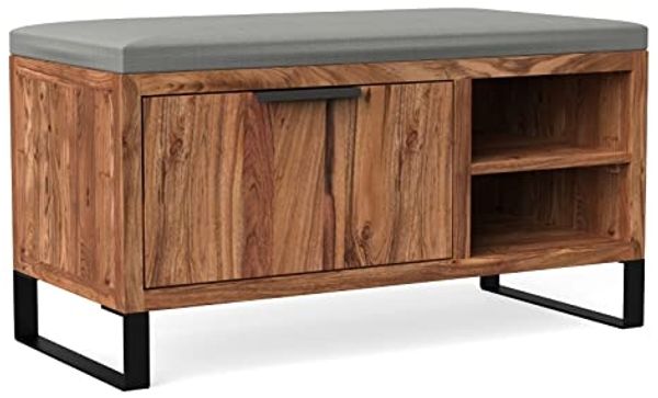Flurbank Akazie massiv 90x44x41 cm braun massivum Sydney Sitzbank mit Stauraum Polster Schuhbank Flurbank mit Ablage Holzbank