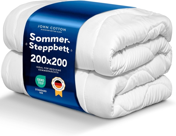 John Cotton New Way Bettdecke 200x200 cm - Leichte Steppdecke für Sommer | Super Weiche & Atmungsaktive Allergiker Sommerdecke | Oeko-Test Zertifiziert Decke | 200x200 Dünne Decken | Bettdecken | Weiß Bild 1