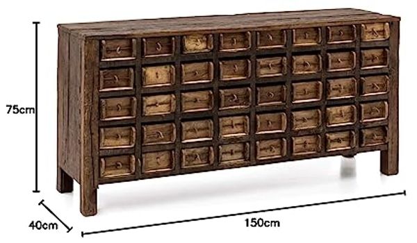 Sideboard Altholz massivum Madurai 150x75x40 cm 40 Schubladen Kommode rustikal Vintage Apothekerschrank Recycling-Möbel Ziegelform Bild 3
