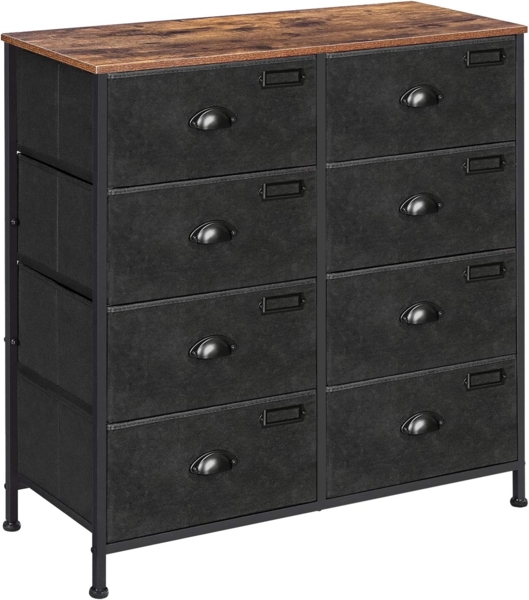 Kommode, Schrank, mit 8 Schubladen, Industrie-Design, Metallrahmen, Oberfläche mit Holzmaserung, für Kinderzimmer, Schlafzimmer, Flur, vintagebraun-schwarz LVT24H