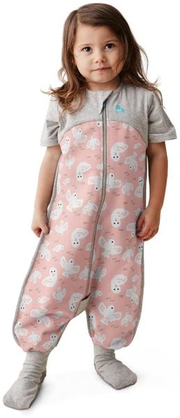 Love To Dream Schlafanzug aus Bio-Baumwollfleece mit Beinen, 4–5 Jahre, Rosa, ganzjährige Temperaturen (20-24°C), Kurzarm, maschinenwaschbar, für Bewegung mit Anti-Rutsch-Pads, Von Hebammen empfohlen