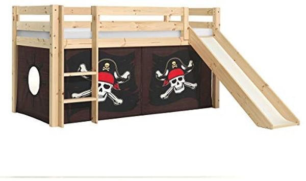 Vipack 'Pino' Halbhochbett 90x200 cm, natur, Kiefer massiv, mit Rutsche und Textilset 'Caribian Pirate' Bild 3