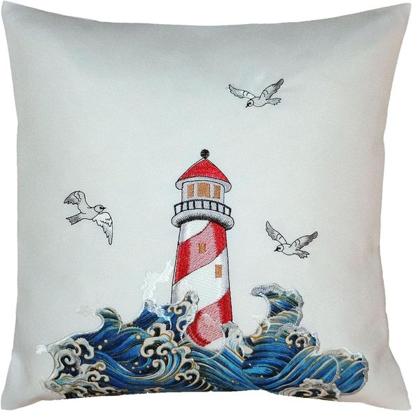 matches21 HOME & HOBBY Kissenbezüge Kissenbezug YVONNE 40 x 40 cm mit maritimer Stickerei – Küstenflair, (1 Stück), Kissenhülle für Sofakissen Dekokissen Zierkissen
