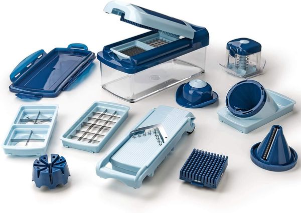 Genius Nicer Dicer Fusion Smart Set 16 Teile - Gemüseschneider & Spiralschneider zum Gemüse schneiden mit Twist, Slicer, Julietti aus TV-Werbung - Ideal als Chopper Gemüsehobel