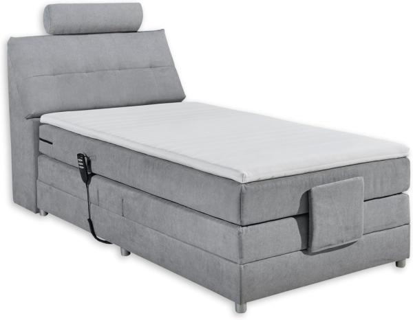 Stella Trading Palermo 2 Boxspringbett 120x200 elektrisch verstellbar, Hellgrau-Bequemes Einzelbett mit dekorativer Steppung & Komfortschaum Topper, Holzwerkstoff, 120 x 200 cm