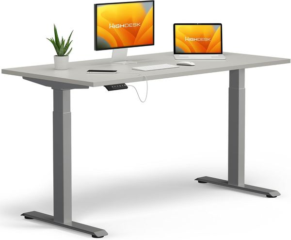 HighDesk Basic Höhenverstellbarer Schreibtisch (200x80 cm I Silber + Grau) - Elektrischer Sitz- & Stehtisch mit Tischplatte - Stehschreibtisch Elektrisch Höhenverstellbar - von Krieg