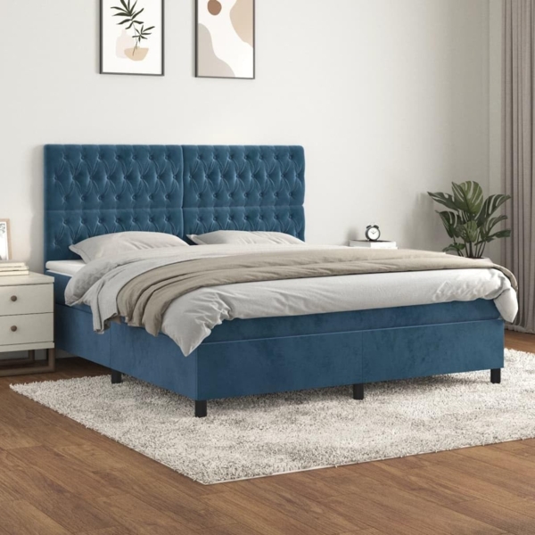 vidaXL Boxspringbett mit Matratze Dunkelblau 180x200 cm Samt 3143221