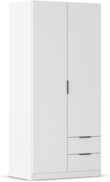 Rauch Möbel Lagoa, Kleiderschrank, Garderobe für Schlafzimmer, Kinderzimmer, Jugendzimmer 2-türig, 2 Schubladen, mit Zubehör Classic, Farbe Weiß, Breite 91