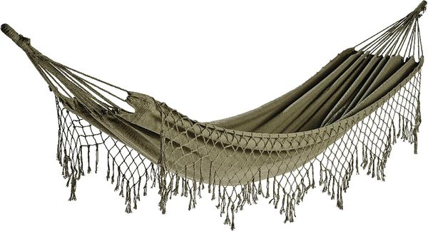 Kaemingk Hängematte, Outdoor Hängematte 100x200cm Baumwollmix mit Fransen Dunkelgrün