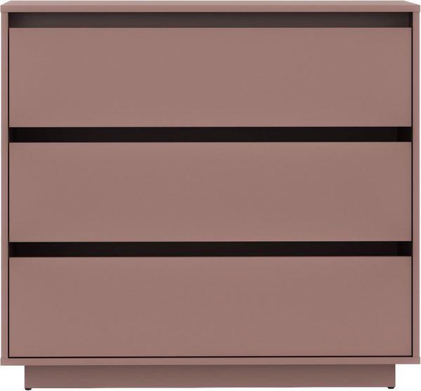 Forte Tahoe Kommode 90 100, minimalistische Kommode mit 3 Schubladen, Wohnzimmer, Schlafzimmer, Holzwerkstoff, Terrakotta, 93,5 cm breit x 96,7 cm hoch x 41,4 cm tief