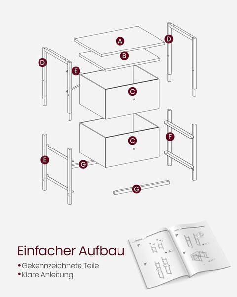 VASAGLE Nachttisch, Beistelltisch mit 2 Stoffschubladen, Couchtisch mit Ablagen, 61 cm hoch, für Wohnzimmer, Schlafzimmer, aschschwarz-tintenschwarz-Mattschwarz LGS025B21 Bild 9