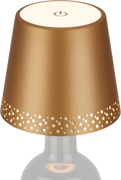 BRILONER – LED Flaschenlicht Dimmbar, Flaschenlampe Aufsatz LED, Tischlampe Kabellos, Dimmbare Nachttischlampe Touch, Schreibtischlampe, Leselampe, Warmweißes Licht, 11x9 cm (DxH), Gold-Matt