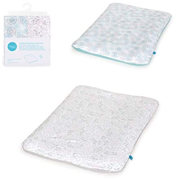 Ceba Baby Bezug für Wickelauflage - 2er Set Wickelauflagenbezüge - Überzug für weiche Wickelunterlage in Größe 50x70 cm mit Reißverschluss - Baumwolle Jersey, extra dick - Löwenzahn + Blätter