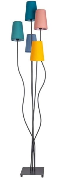 näve Stehlampe Colora, ohne Leuchtmittel, 5flg, E14. Textilschirme je 1x gelb, rose, blau, türkis, oliv