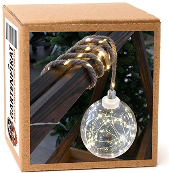 Gartenpirat LED Kugelleuchte Leuchtkugel ⌀ 20 cm 60 LED warmweiß Kugelleuchte Seil zum Aufhängen, Warmweiß