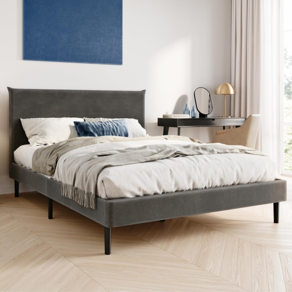 Home Collective Polsterbett 140x200 und 160x200 cm mit Lattenrost und weichem Bezug, Bettgestell (Doppelbett mit gepolstertem Kopfteil, robustes Gestell, hoher Liegekomfort), 140x200 cm, Grau, Cordbezug