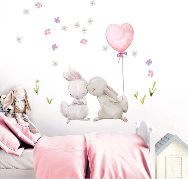 Little Deco Wandtattoo Küssende Hasen Ballon 100x92 cm
