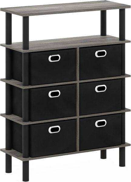 Furinno Frans Turn-N-Tube Konsolentisch mit Schubladen, Französische Eiche/Schwarz/Schwarz