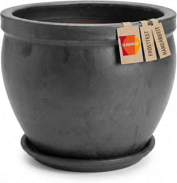 Teramico Blumentopf Pflanzgefäß "Tall" Ø 21 cm +Teller – Anthrazit, Blau, Grün (1 St), Frostfest, UV-Fest