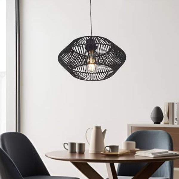 lux. pro 'Amersham' Hängeleuchte, Metall+Rattan Schwarz, 157 x 14 x 32 cm