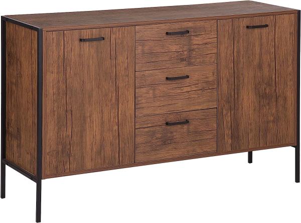 Sideboard dunkler Holzfarbton / schwarz 3 Schubladen 2 Schränke TIFTON