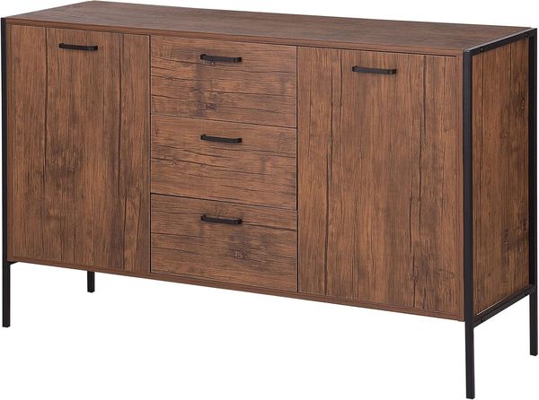 Sideboard dunkler Holzfarbton / schwarz 3 Schubladen 2 Schränke TIFTON Bild 4