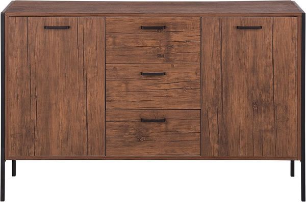 Sideboard dunkler Holzfarbton / schwarz 3 Schubladen 2 Schränke TIFTON Bild 5