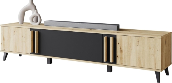TV-Lowboard Hailea 183 (Farbe: Artisan Eiche / Schwarzer Graphit + Artisan Eiche)