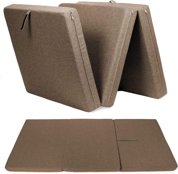 sunnypillow Premium Klappmatratze 120 x 195 x 15 cm Braun | 3-teilige Faltmatratze mit abnehmbarem Bezug | Schaumstoff extra dick 15cm | Matratze faltbar klappbar Gästematratze Reisematratze | Bild 1