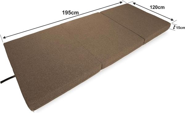sunnypillow Premium Klappmatratze 120 x 195 x 15 cm Braun | 3-teilige Faltmatratze mit abnehmbarem Bezug | Schaumstoff extra dick 15cm | Matratze faltbar klappbar Gästematratze Reisematratze | Bild 2