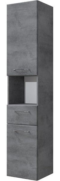 Pelipal Badezimmerschrank Quickset 945 in Oxid Dunkelgrau, 35 cm breit | Hochschrank mit 2 Türen, 1 Nische, 1 Schubkasten und 3 Einlegeböden