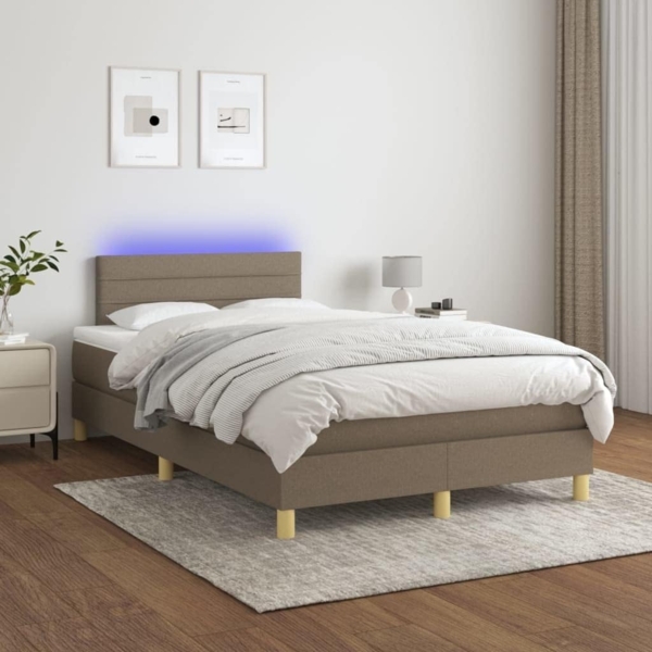 Boxspringbett mit Matratze & LED Stoff Taupe 120x200 cm, Härtegrad: H2 [3133785]