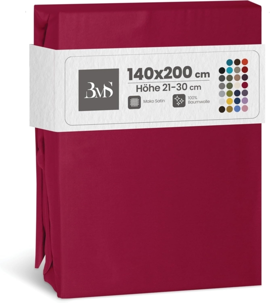 Bettwaesche-mit-Stil Mako-Satin Spannbettlaken pink 140x200cm Höhe 21-30cm