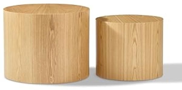NJLyuhome Couchtisch Wohnzimmertisch, 2-teiliges Beistelltisch-Set Holzoptik aus MDF (2-St), rund & platzsparend – Durchmesser 38 cm/32 cm, Höhe 48 cm/38 cm