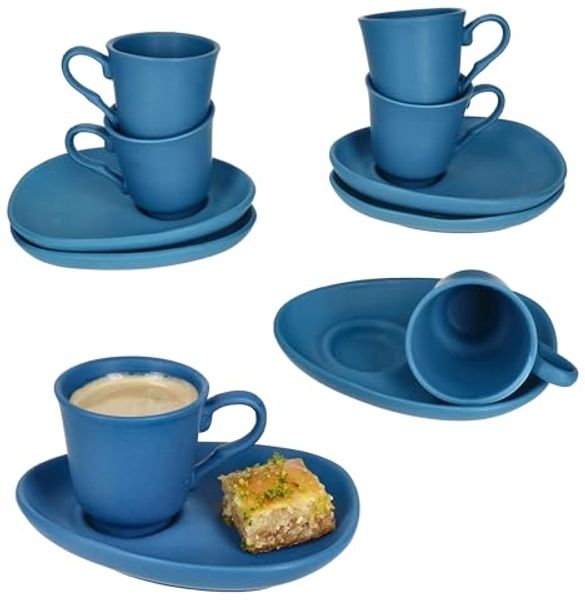MamboCat Tasse 6er Set MOKKA Espressotassen & Untertassen Blau matt für 6 Personen, Porzellan