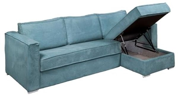 Vente-unique - LORETO Sofa SamtStoff Blau - B 223 cm152 cm x H 90 cm x L 278 cm Bild 4