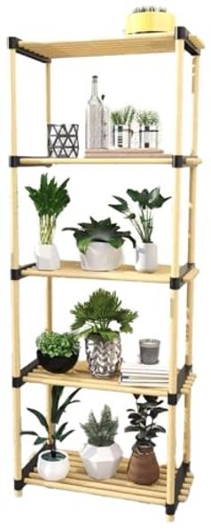 BAKAJI Modulares schmales Regal mit Regalen aus Naturholz, 5 Ablagen, Badezimmermöbel, Eingangshalle, Größe 28 x 49 x 27 cm