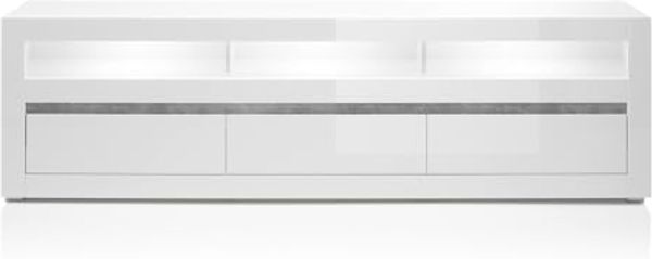 Lomadox Lowboard COGO-61, weiß Hochglanz inkl. LED und Griffmulden in Betonoptik 217x63x42cm