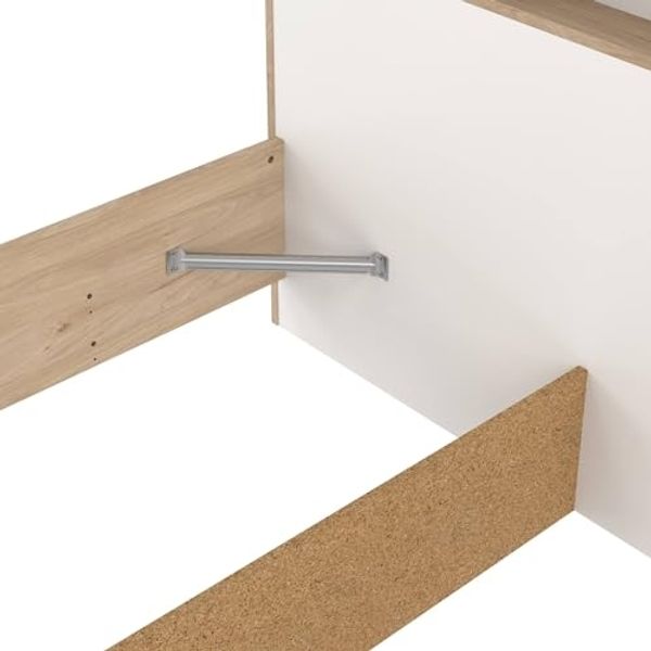Dmora - Doppelbett Carissa, Struktur des Lagerbetts, Sommier mit Abdeckung, Bettrahmen aus Stoff, 206x150 h97 cm, Eiche und Weiß Bild 4