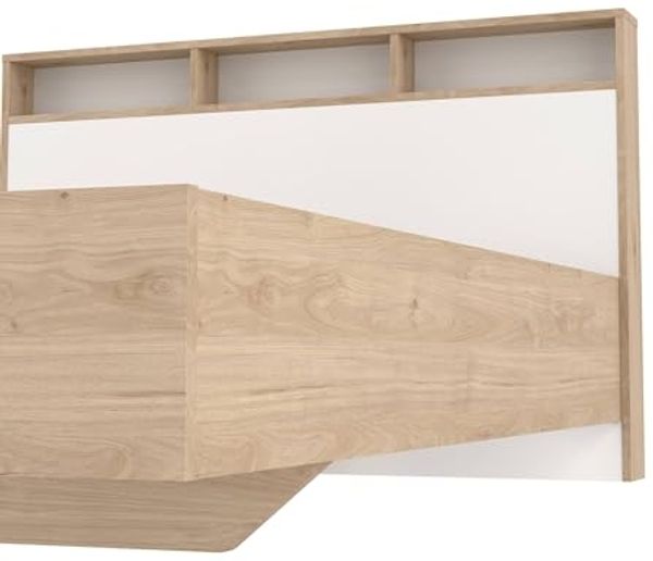 Dmora - Doppelbett Carissa, Struktur des Lagerbetts, Sommier mit Abdeckung, Bettrahmen aus Stoff, 206x150 h97 cm, Eiche und Weiß Bild 6