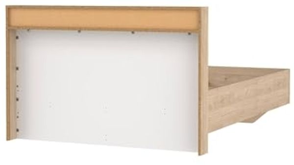 Dmora - Doppelbett Carissa, Struktur des Lagerbetts, Sommier mit Abdeckung, Bettrahmen aus Stoff, 206x150 h97 cm, Eiche und Weiß Bild 5