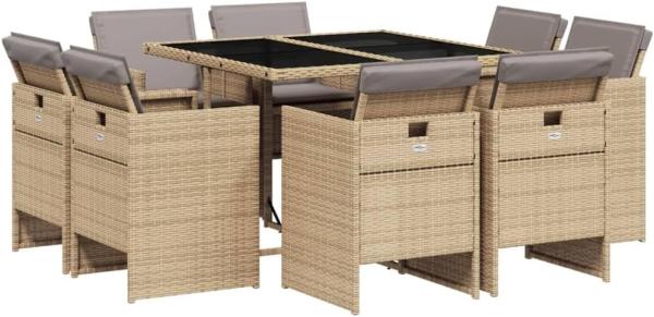 vidaXL 9-tlg. Garten-Essgruppe mit Kissen Beigemischung Poly Rattan 3210660