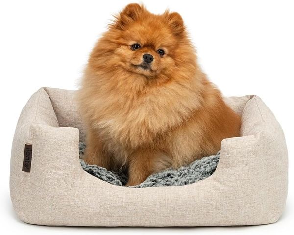 lionto Tierkissen Hundebett mit Wendekissen & meliertem Stoff, beige, 60x50 cm