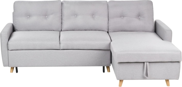 Ecksofa mit Schlaffunktion Polsterbezug hellgrau linksseitig FLAKK