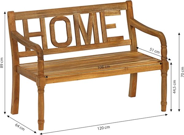 Dehner Gartenbank Home, 2-Sitzer, ca. 120 x 64 x 89 cm, aus FSC® - zertifiziertem Akazienholz, natur Bild 3