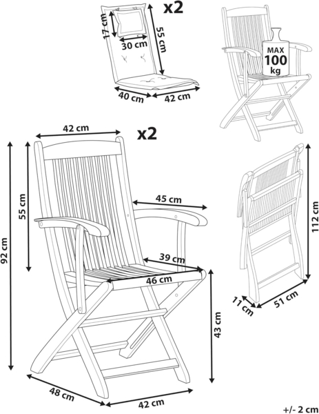Set mit 2 Stühlen und Sitzkissen MAUI II Akazienholz Cremeweiß Bild 3