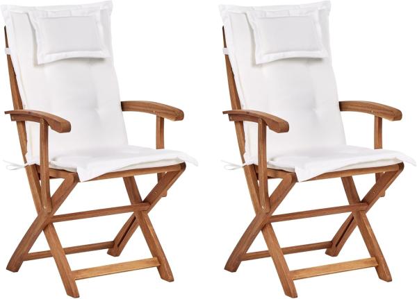 Set mit 2 Stühlen und Sitzkissen MAUI II Akazienholz Cremeweiß Bild 1